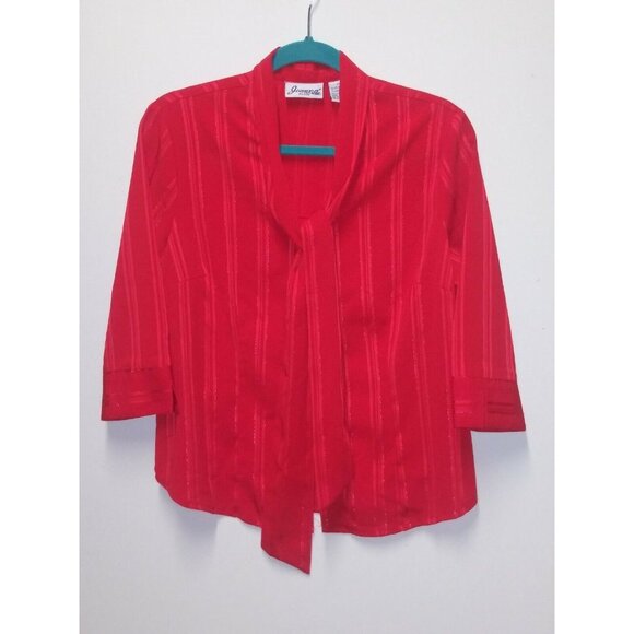 Vintage Secretary Blouse RED large Bow size PS Collar striped button up relaxed - Picture 7 of 9
